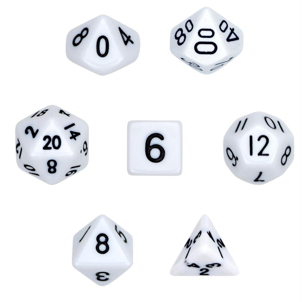 7 Die Polyhedral Dice Set in Velvet Pouch- Opaque White