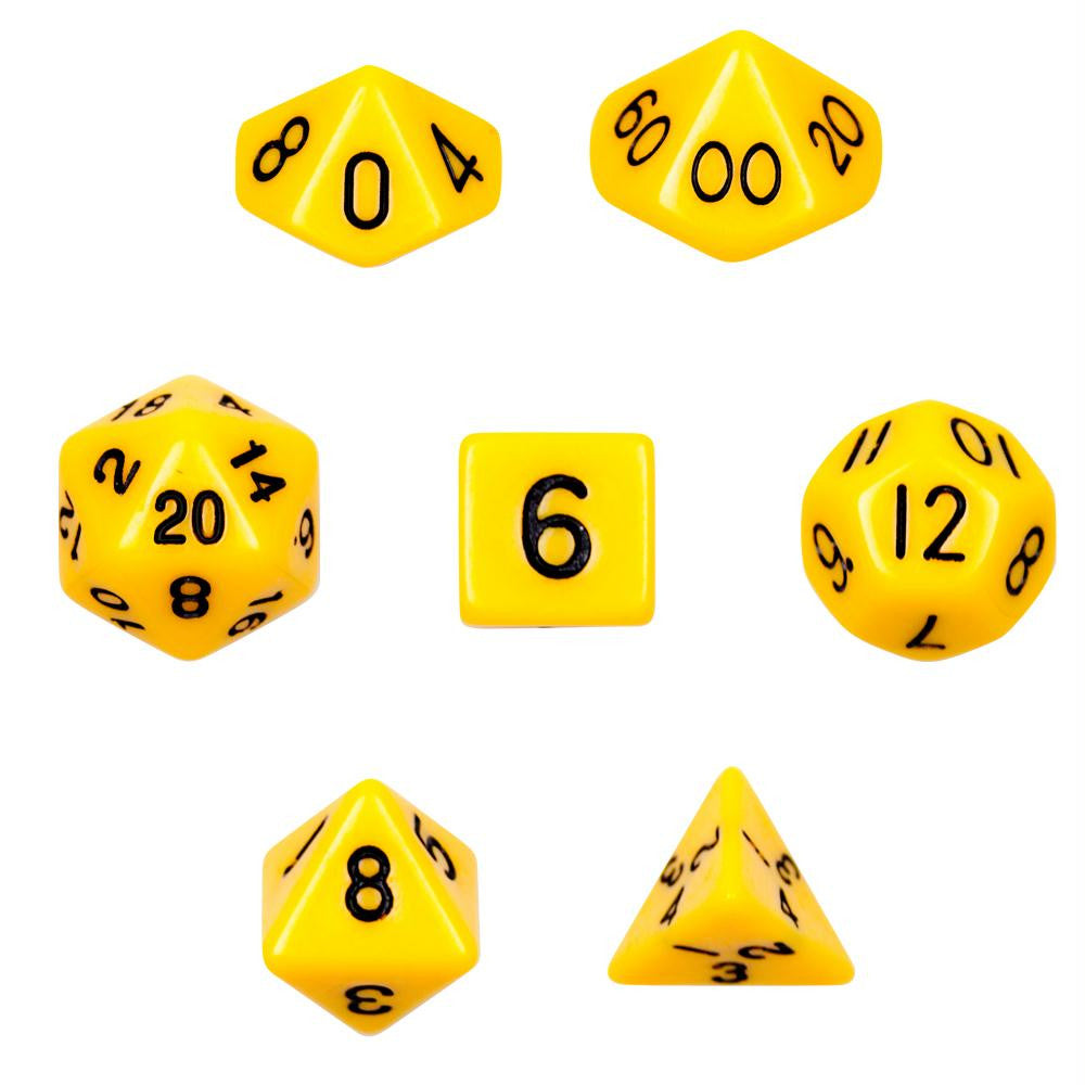 7 Die Polyhedral Dice Set in Velvet Pouch - Opaque Yellow