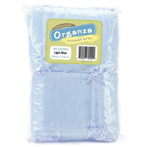 Lot of 50 Light Blue Drawstring Organza Storage Bags