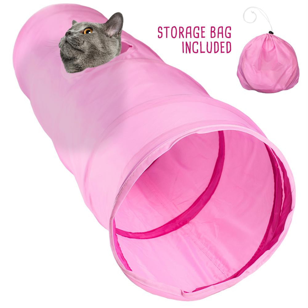 20" Pink Krinkle Cat Tunnel with Peek Hole and Storage Bag