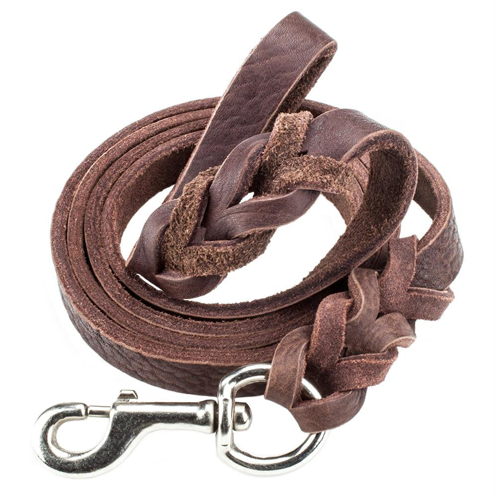 6-foot Braided Leather Dog Leash