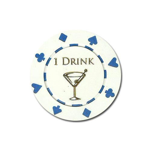 25 White "1 Drink" Bar Token Chips