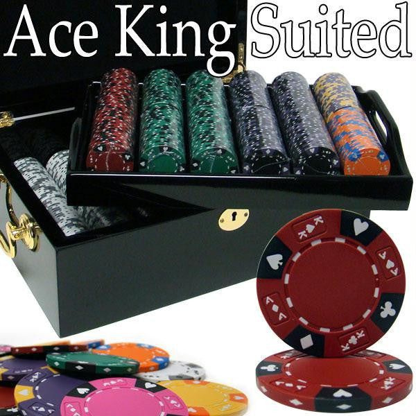 Custom - 500 Ct Ace King Suited Chip Set Black Mahogany Case