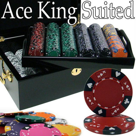 Custom - 500 Ct Ace King Suited Chip Set Black Mahogany Case