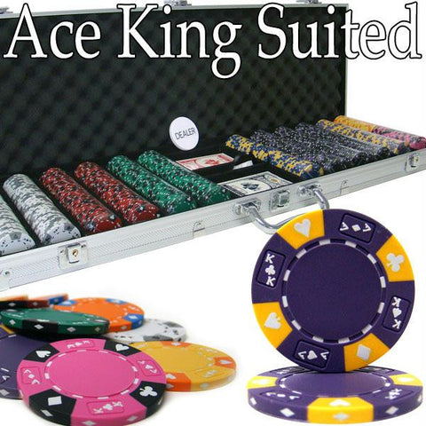 Pre-Pack - 600 Ct Ace King Suited Chip Set Aluminum Case