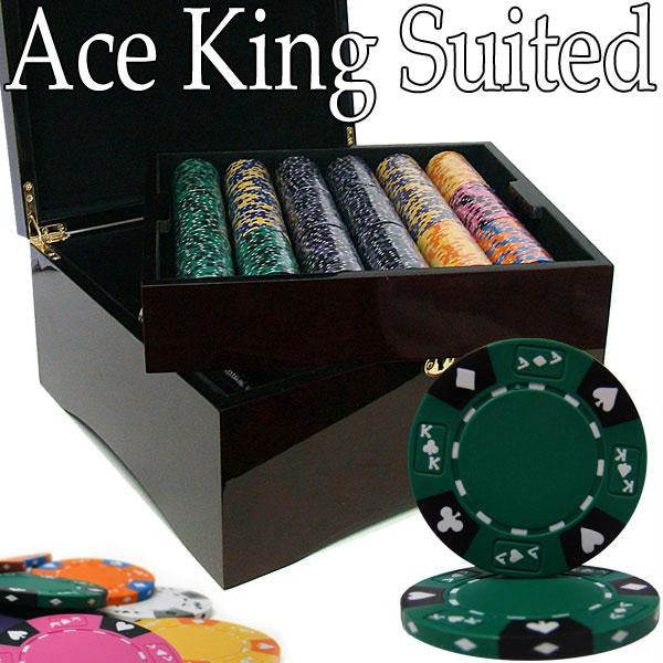 Pre-Pack - 750 Ct Ace King Suited Chip Set Mahogany Case