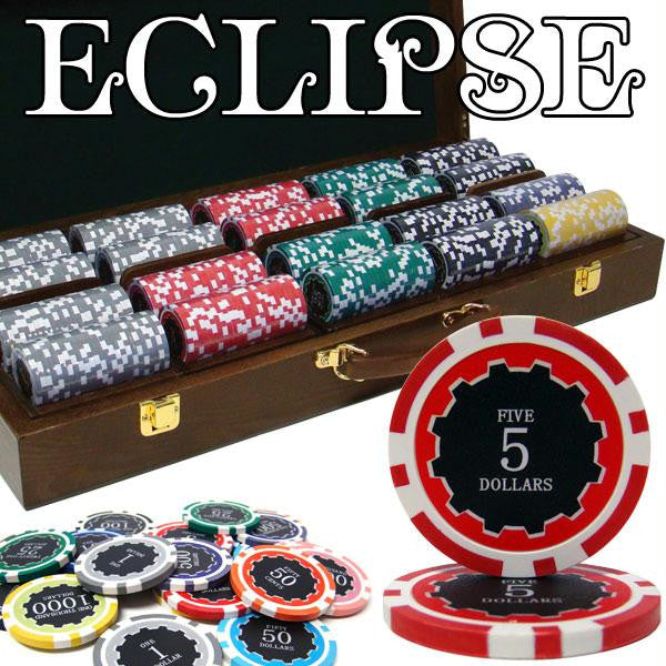 500 Ct Pre-Packaged Eclipse 14G Poker Chip Set - Walnut