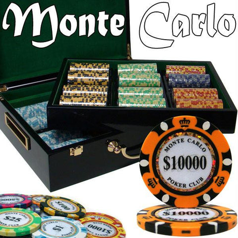 Pre-Pack - 500 Ct Monte Carlo Chip Set Hi Gloss Wooden Case