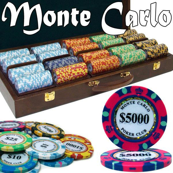 Pre-Pack - 500 Ct Monte Carlo Chip Set Walnut Wooden Case