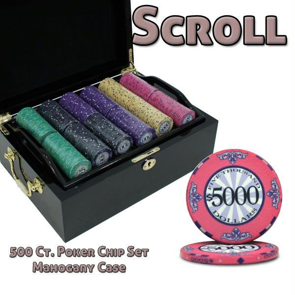 500 Ct Standard Breakout Scroll Chip Set - Mahogany Case