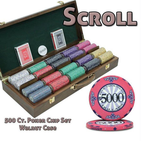 500 Ct Standard Breakout Scroll Chip Set - Walnut Case