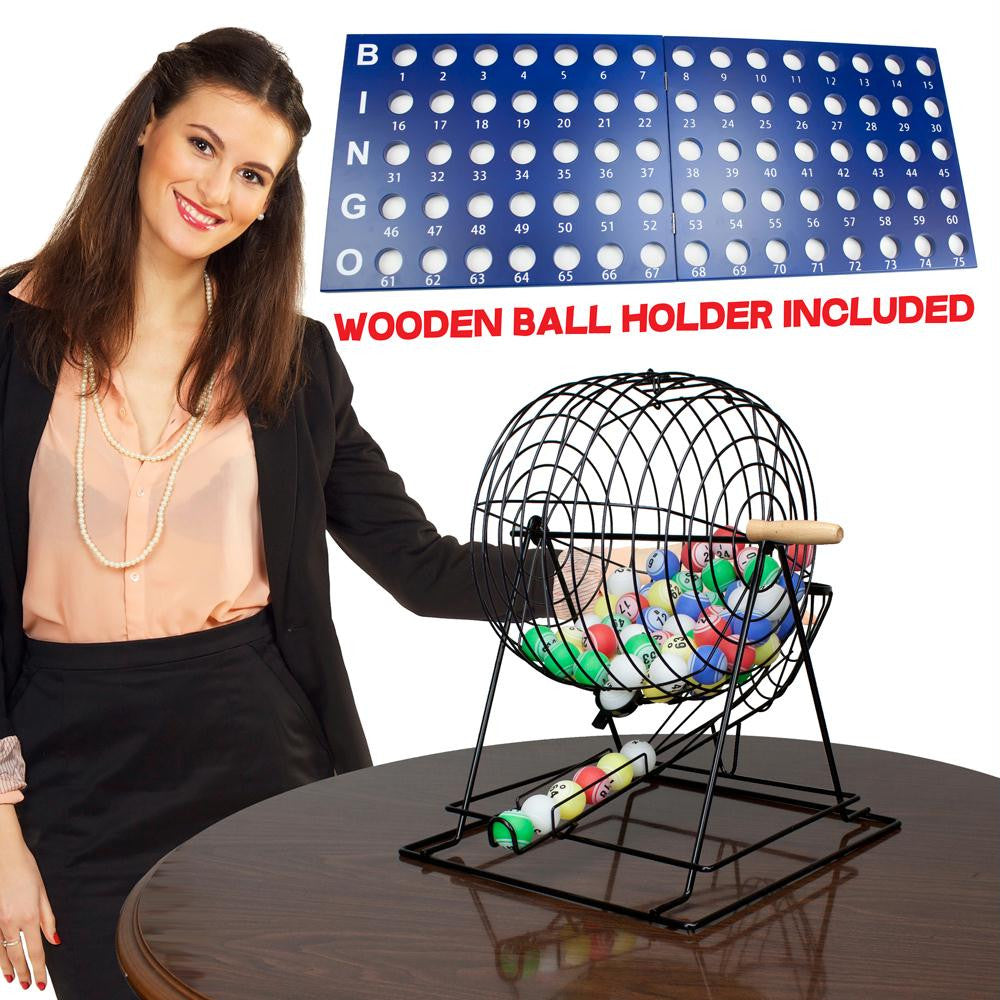 Professional Bingo Set w- 19" Cage, 1.5" Balls, & Wood Board