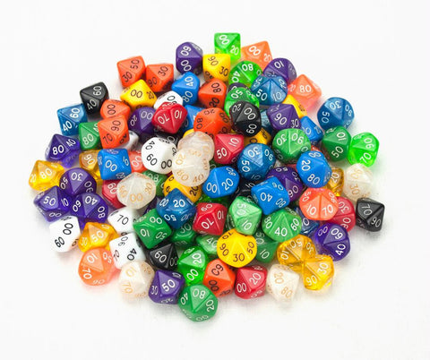 100+ Pack of Random D10 (00) Dice in Multiple Colors