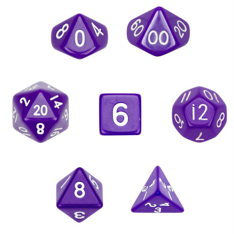 7 Die Polyhedral Dice Set  in Velvet Pouch-Opaque Purple