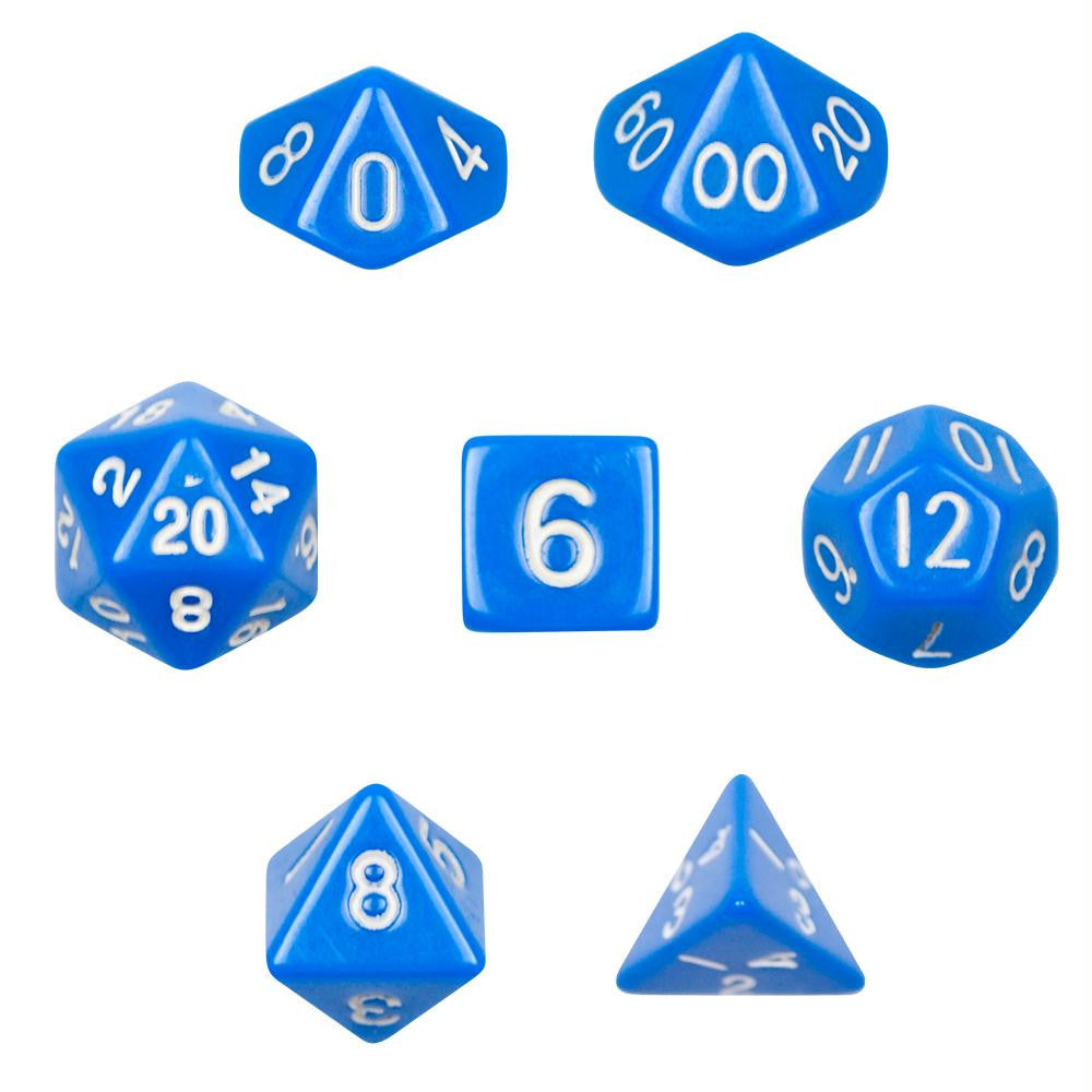 7 Die Polyhedral Dice Set  in Velvet Pouch- Opaque Blue