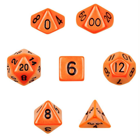 7 Die Polyhedral Dice Set in Velvet Pouch- Opaque Orange