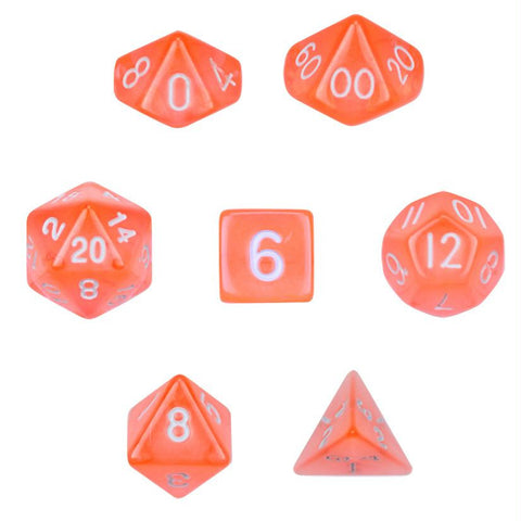 7 Die Polyhedral Set  in Velvet Pouch-Translucent Orange