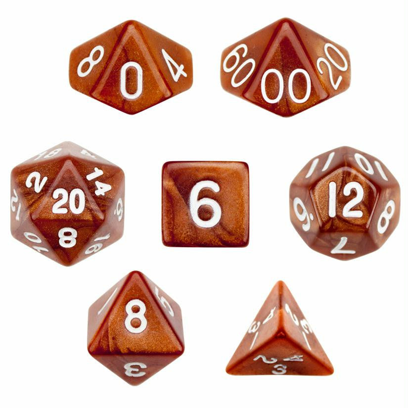 7 Die Polyhedral Dice Set in Velvet Pouch - Copper Sands