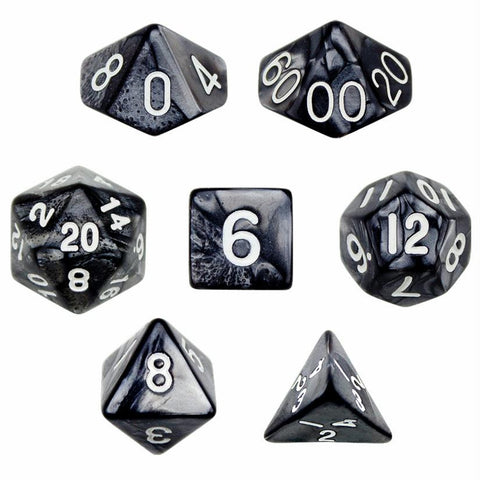 7 Die Polyhedral Dice Set in Velvet Pouch - Smoke