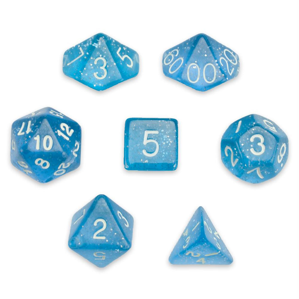 7 Die Polyhedral Set in Velvet Pouch, Diamond Dust