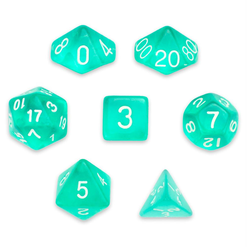 7 Die Polyhedral Set in Velvet Pouch, Cloud Drop