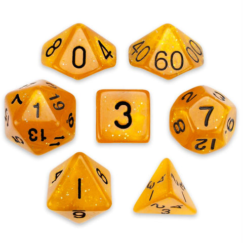 7 Die Polyhedral Set in Velvet Pouch, Dwarven Brandy