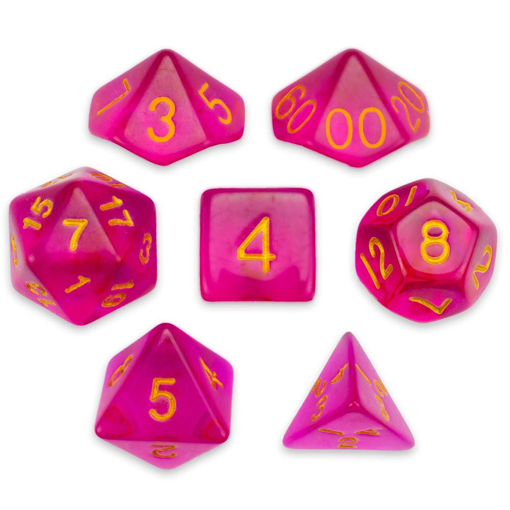 7 Die Polyhedral Set in Velvet Pouch, Faerie Fire