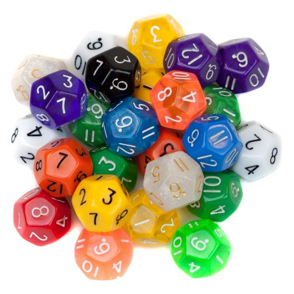 25 Pack of Random D12 Polyhedral Dice in Multiple Colors