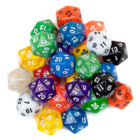 25 Pack of Random D20 Polyhedral Dice in Multiple Colors