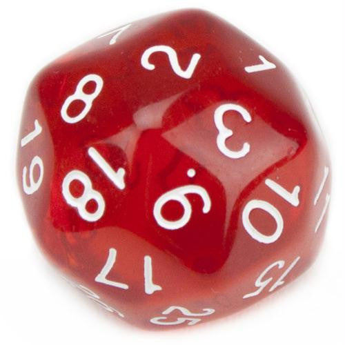 30 Sided Translucent Red with White Numbers Polyhedral Dice