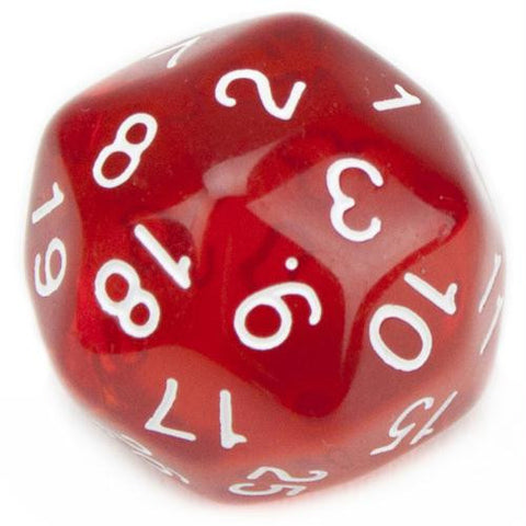 30 Sided Translucent Red with White Numbers Polyhedral Dice