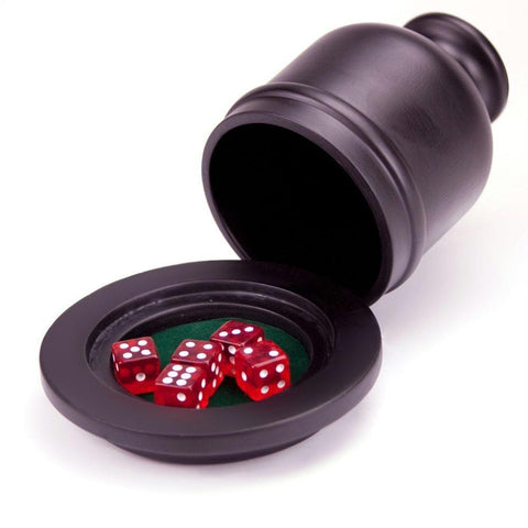 Deluxe Wooden Dice Cup Shaker w- Felt Lined Tray and 5 dice