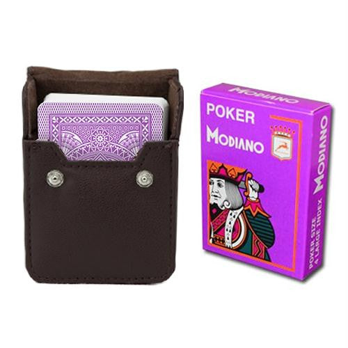 Purple Modiano Cristallo, Poker Size, 4 PIP w- Leather Case