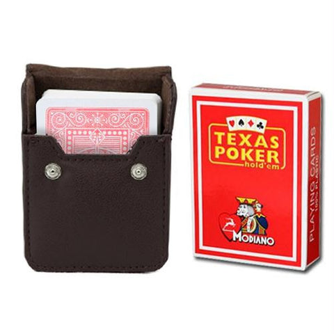 Red Modiano Texas, Poker-Jumbo Cards w- Leather Case