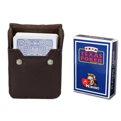 Blue Modiano Texas, Poker-Jumbo Cards w- Leather Case