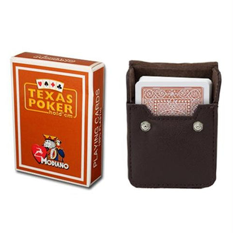 Brown Modiano Texas, Poker-Jumbo Cards w- Leather Case