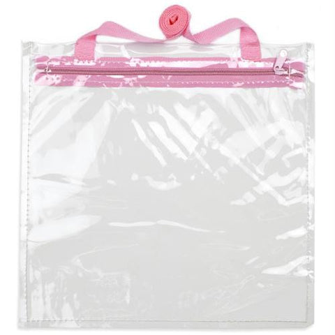 12'' x 12'' Clear Hand Bag with Pink Shoulder Strap