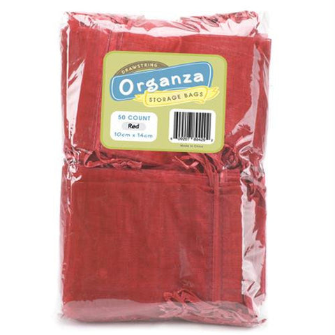 Lot of 50 Red Drawstring Organza Storage Bags