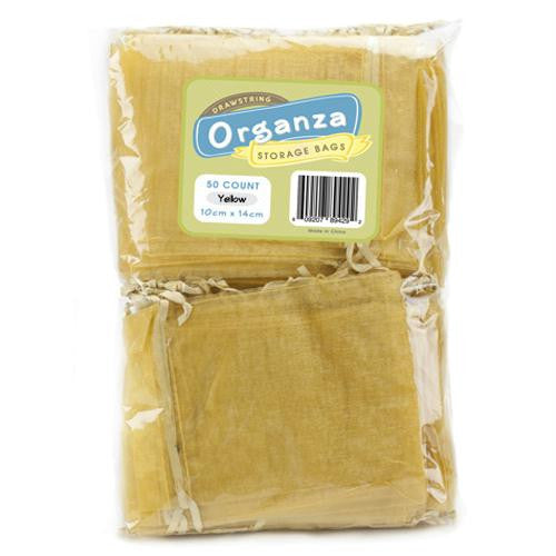 Lot of 50 Yellow Drawstring Organza Storage Bags