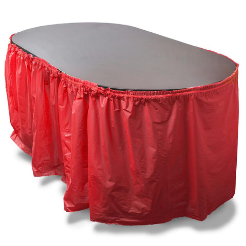 14-foot Red Reusable Plastic Table Skirt, Extends up to 20ft