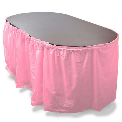 14' Pink Reusable Plastic Table Skirt, Extends 20'+