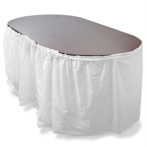 14' White Reusable Plastic Table Skirt, Extends 20'+