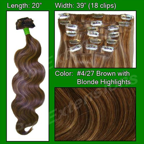 #4-27 Dark Brown w Golden Blonde Highlights - 20" Body Wave