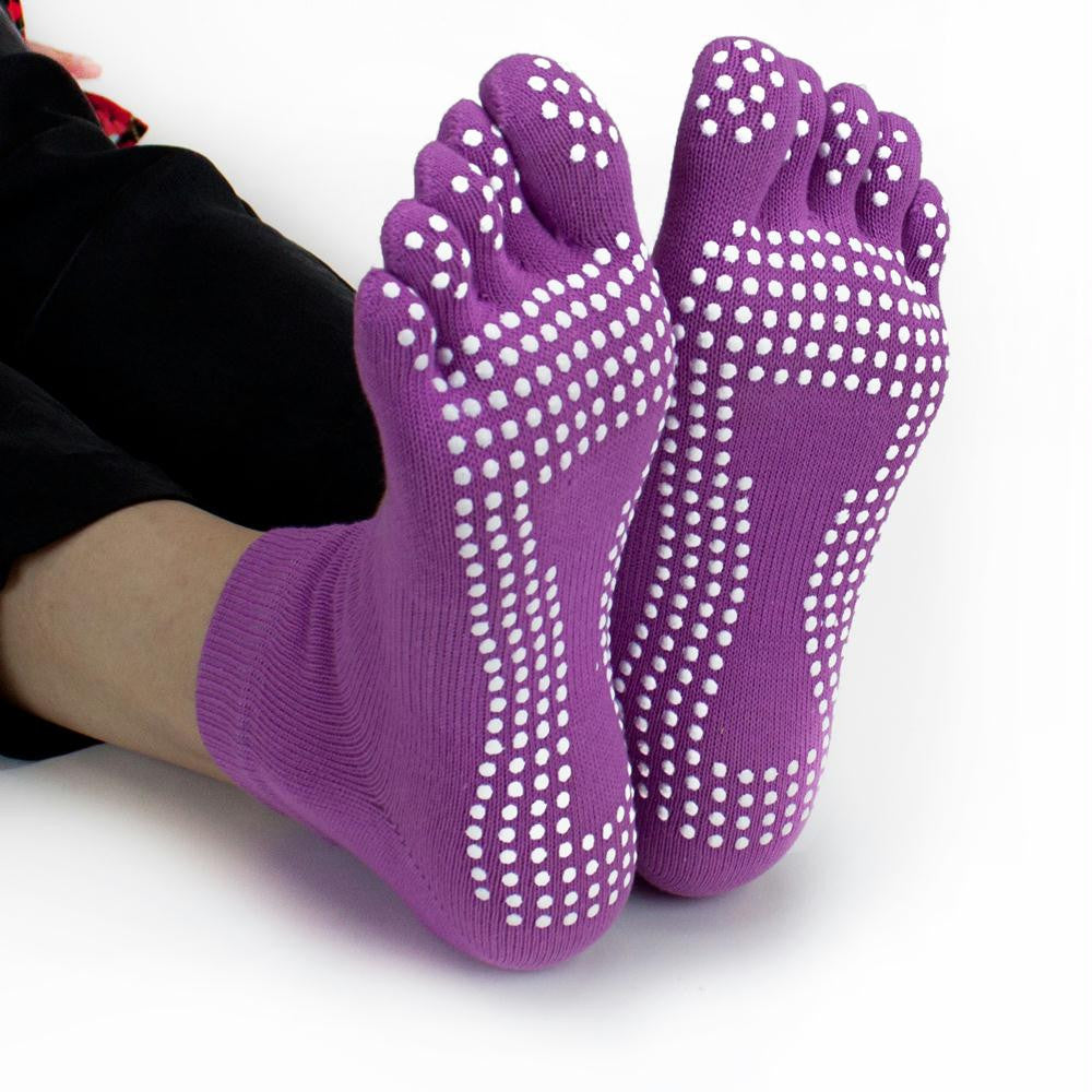 Purple Yoga Toe Socks w-Slip-free Silicone Texturizing Beads