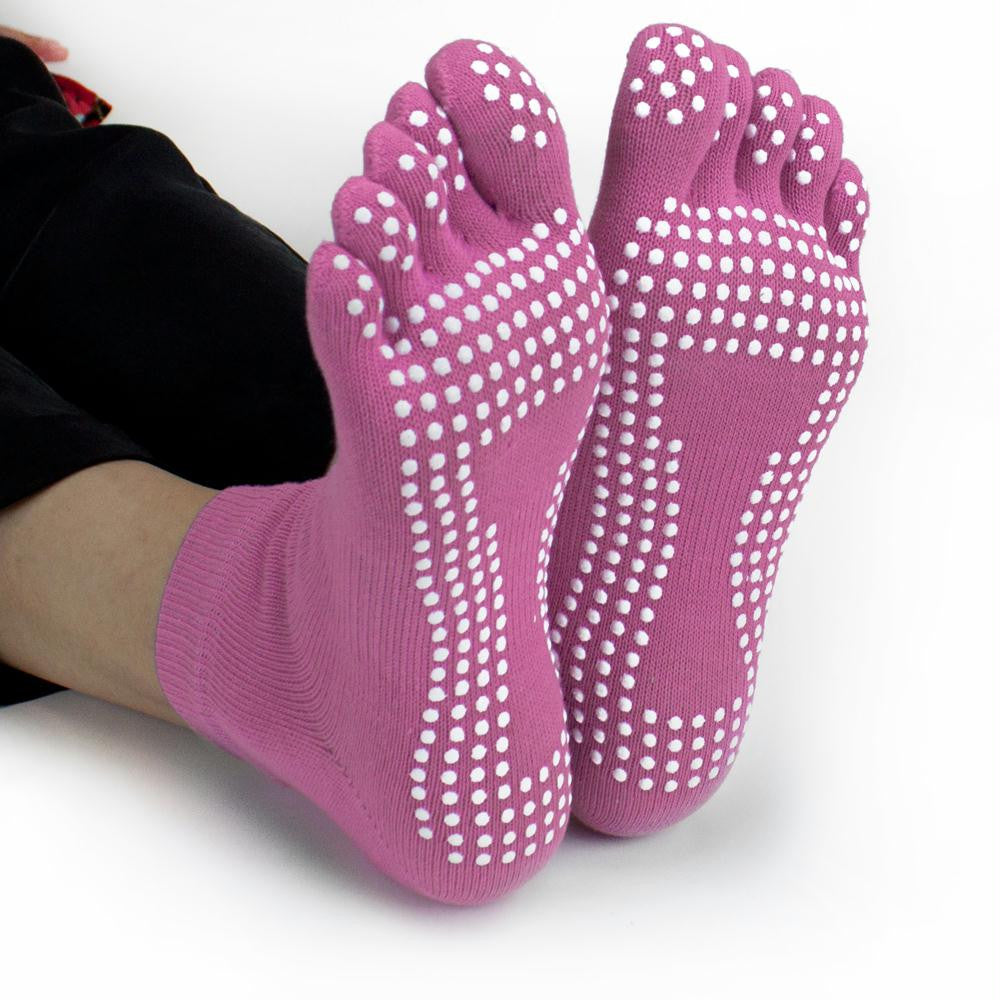 Pink Yoga Toe Socks w- Slip-free Silicone Texturizing Beads