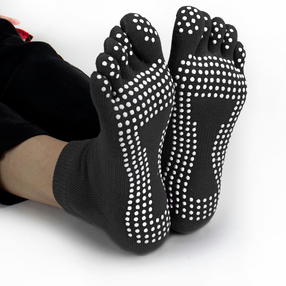 Black Yoga Toe Socks w- Slip-free Silicone Texturizing Beads