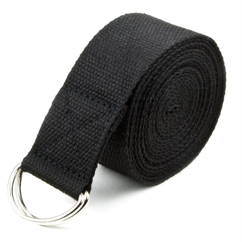 Black 10' Extra-Long Cotton Yoga Strap with Metal D-Ring