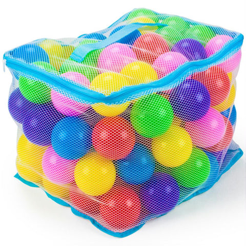 100 Jumbo 3" Multi-Colored Soft Ball Pit Balls w-Mesh Case