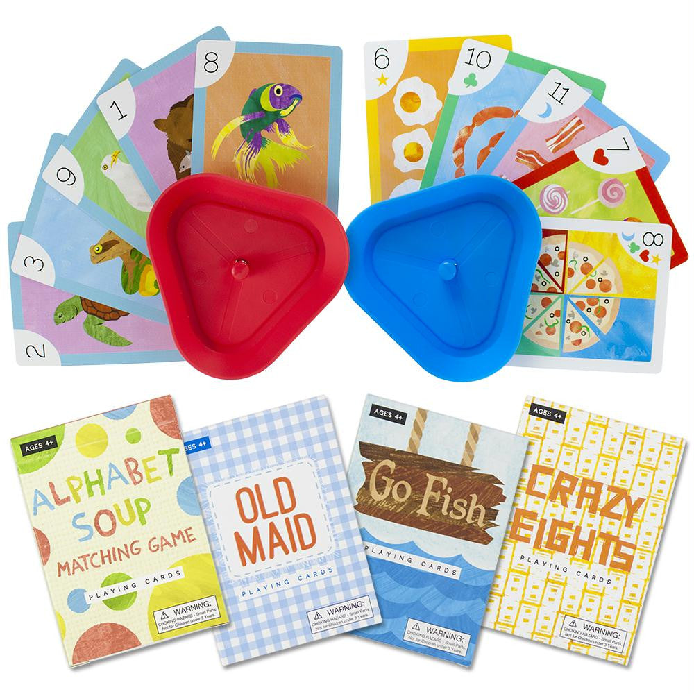 Set of 4 Classic Children's Card Games with 2 Card Holders